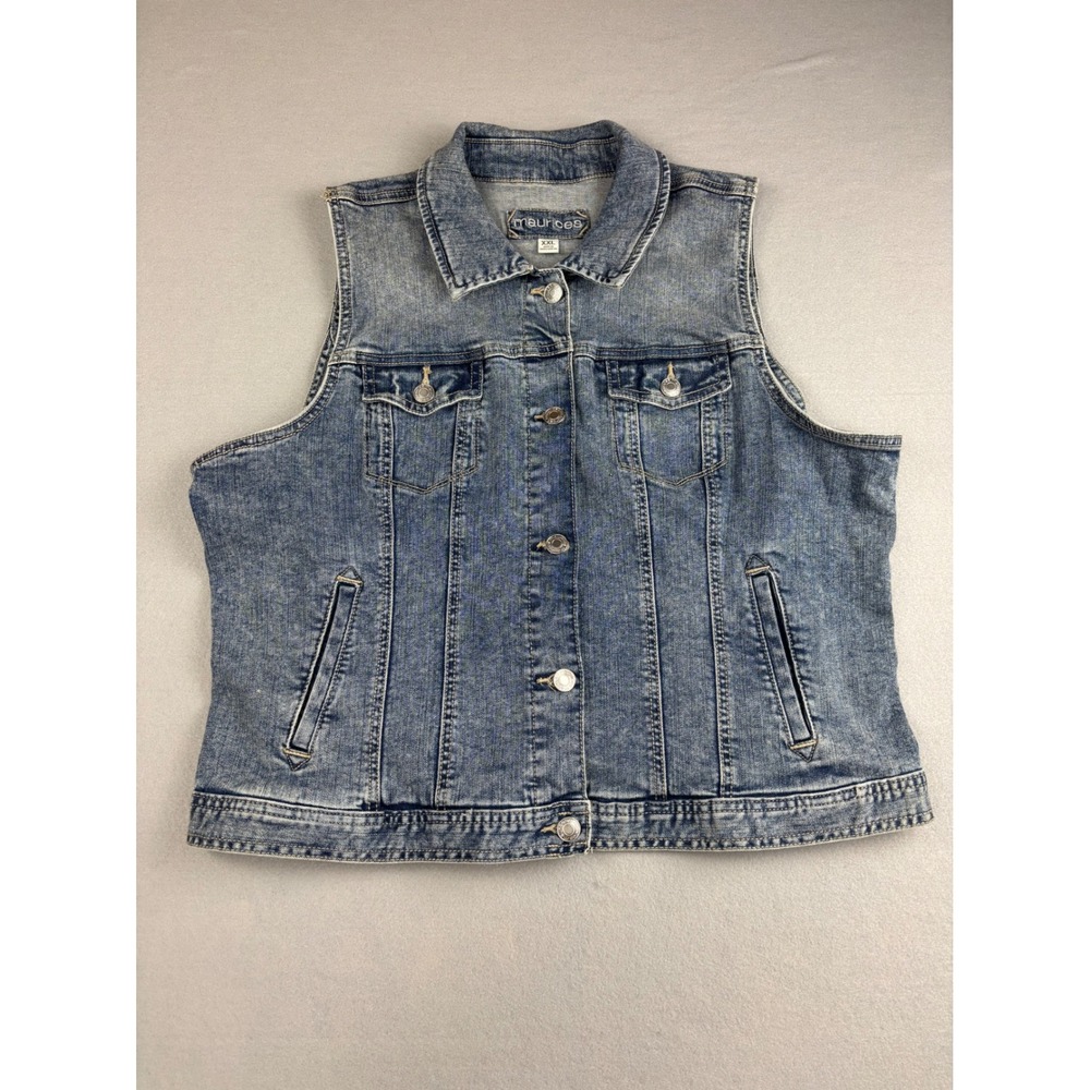 Maurices Denim Vest Womens XXL Medium Acid Wash Button Up Jean Jacket Sleeveless